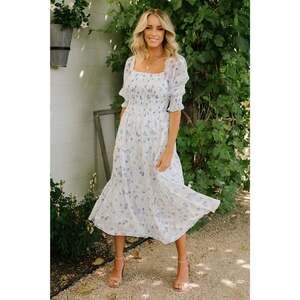 Baltic Born Fabian Jacquard Midi Dress | Blue Floral Size MM